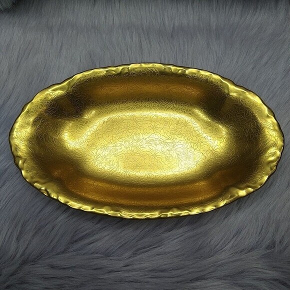 Vintage Wheeling Decorating Co Gold Etched Rose Daisy Floral Trinket Candy Dish - Picture 1 of 6